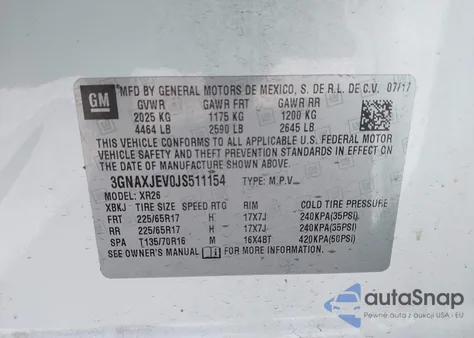 2018 Chevrolet Equinox Lt z USA, uszkodzony, nr VIN 3GNAXJEV0JS511154